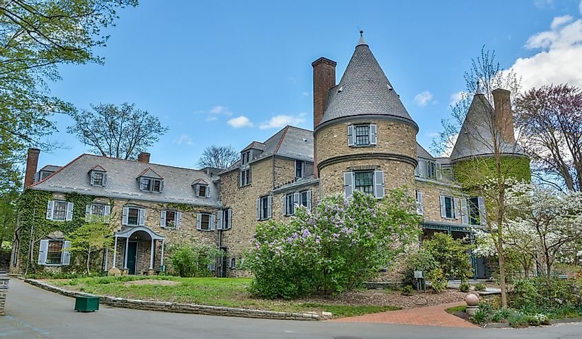  French chateau-style home of the Grey Towers National Historic Site in Milford, PA. Also known as Gifford Pinchot House or The Pinchot Institute