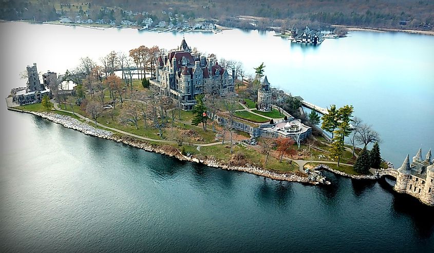 Aerial view of Boldt Castle in Alexandria Bay, New York