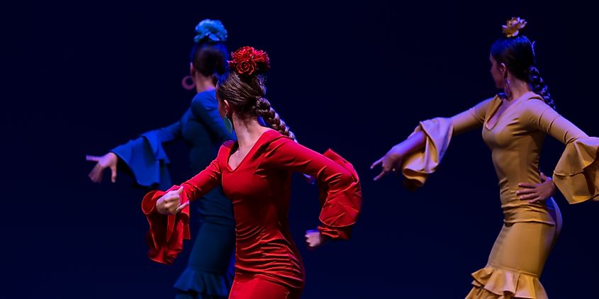 Flamenco dancers in Andalusian costumes