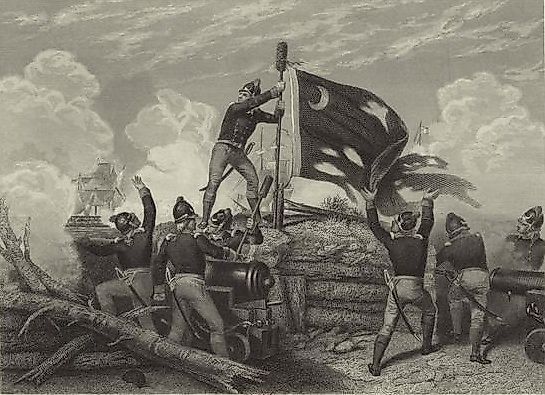 Sgt. William Jasper re-raising the colonial battle flag at Fort Moultrie, Battle of Sullivan's Island, Fort Moultrie, South Carolina