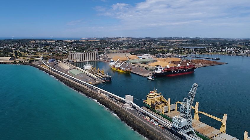 View of the port in Portland, Victoria.