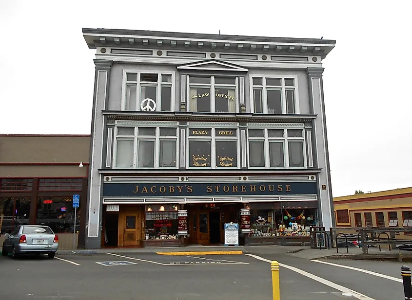 The historical Jacoby's Storehouse building houses several restaurants in Arcata, California.