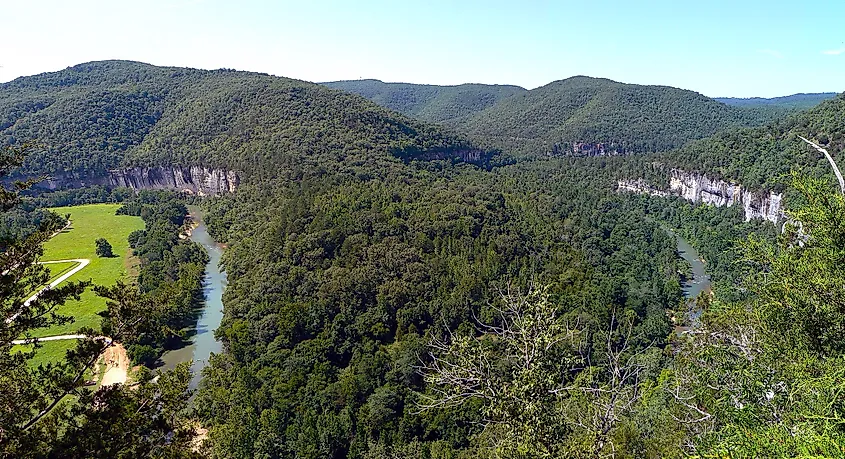 Bend in the Buffalo River from an overlook on the Buffalo River Trail near Steel Creek