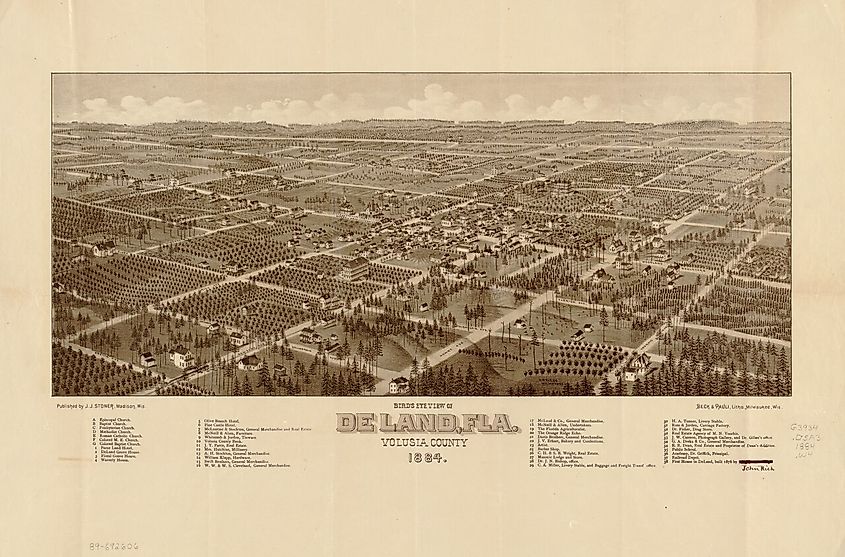 Bird's-eye view of DeLand, 1884