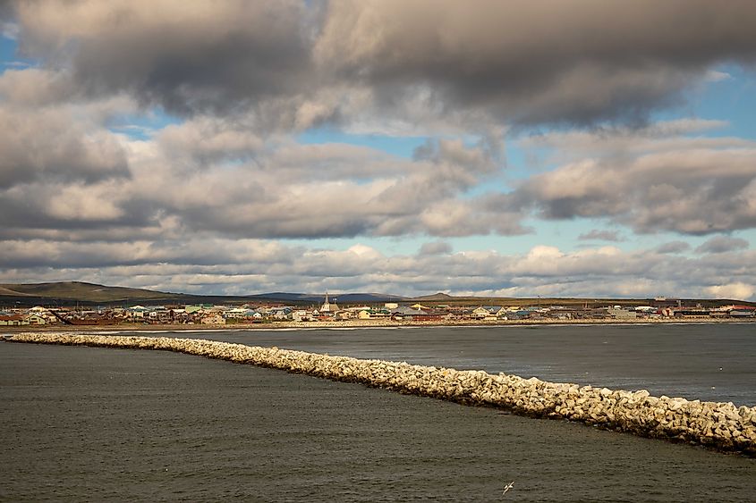 Waterfront with sea wall in Nome, Alaska.