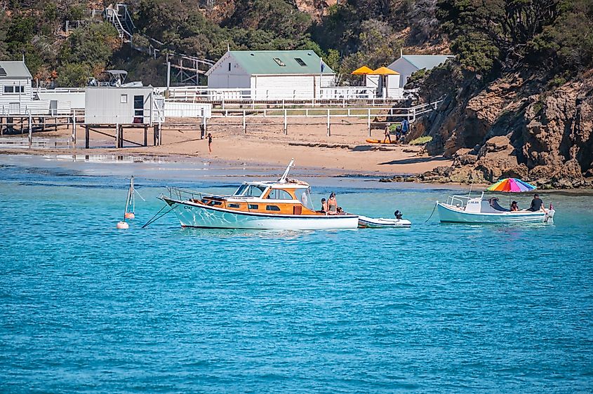Moored boats at sea in Sorrento, Victoria, Australia