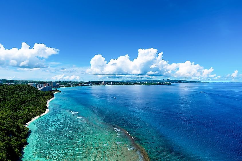 The shoreline of Guam, the U.S. territory whose Exclusive Economic Zone contains Sirena Deep.