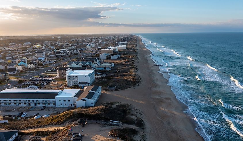 Aerial View of Kill Devil Hills looking North from the Shore line