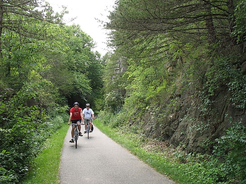 Cyclists on the Root River Trail in Minnesota near Whalan