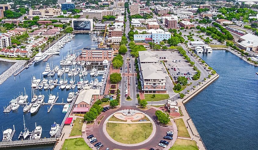 Downtown Pensacola, Florida. Palafox Street surrounded by water