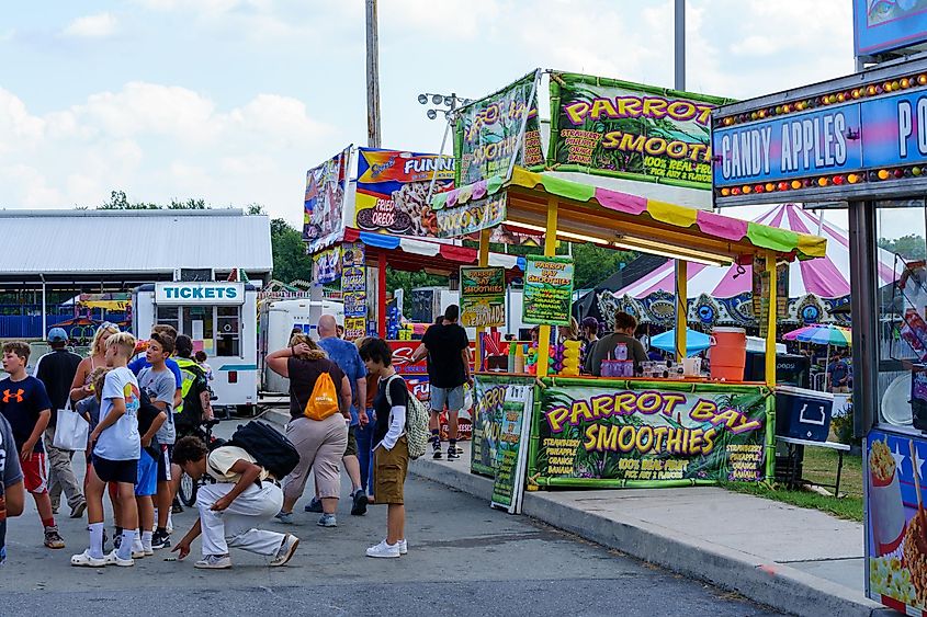 The annual Elizabethtown Fair, one of 19 in Pennsylvania, highlights Lancaster County agriculture with exhibits, entertainment, rides, and food