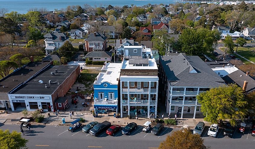 Aerial view of Businesses on Mason Avenue in Cape Charles Virginia