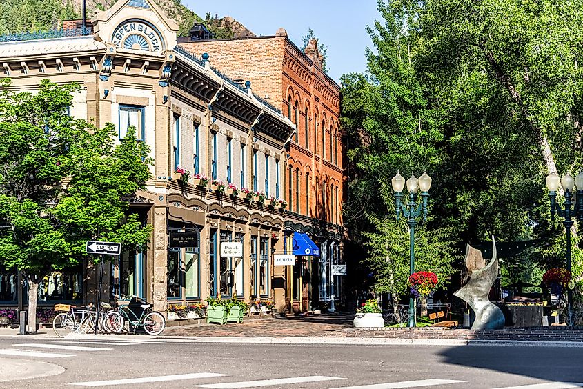 Aspen, USA - June 27, 2019: Town in Colorado with vintage architecture, via Kristi Blokhin / Shutterstock.com