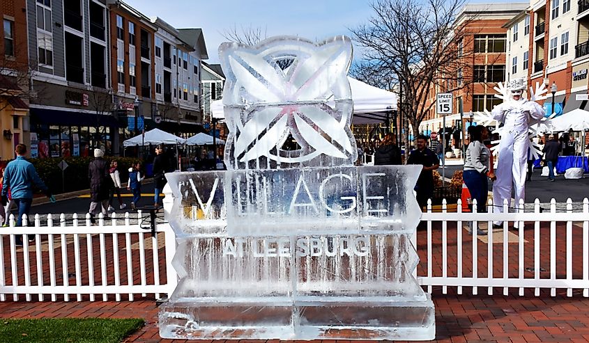 Village at Leesburg Sign, Ice Festival, Leesburg, Virginia in downtown district