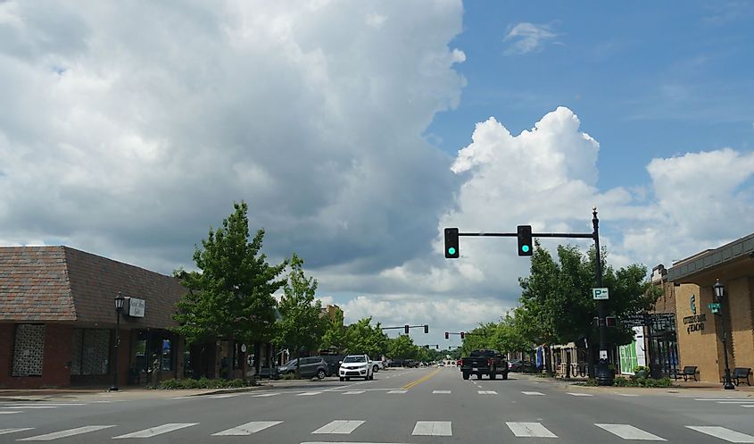 One of the Main Streets of the city of Edmond, Oklahoma on a cloudy day