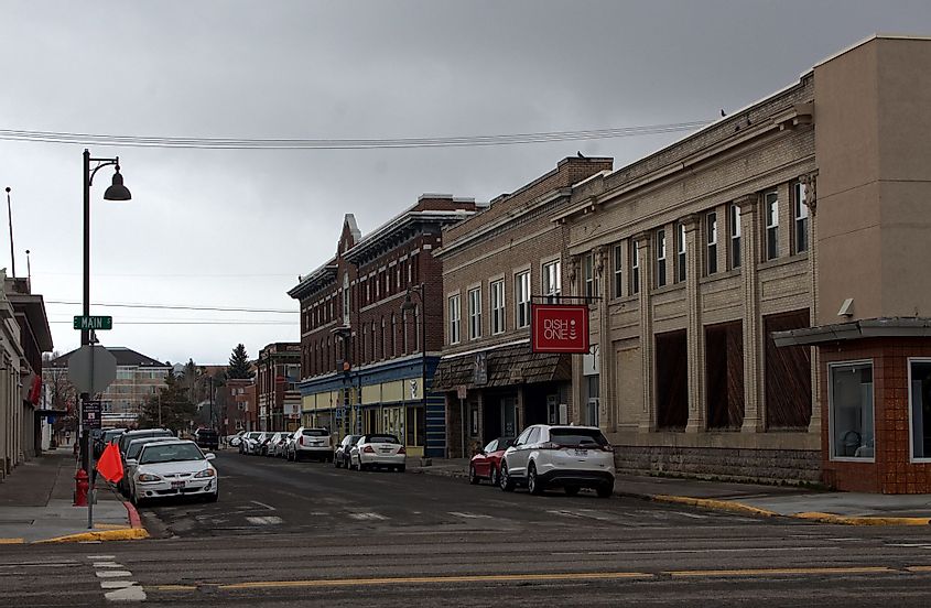 A view of the Mainstreet in Rexburg, Idaho on a cloudy day