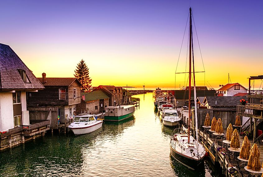 Boats docked in the harbor at LeLand, Michigan.