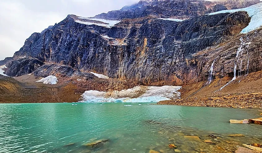 Edith Cavell Glacier base with ice cold melt water