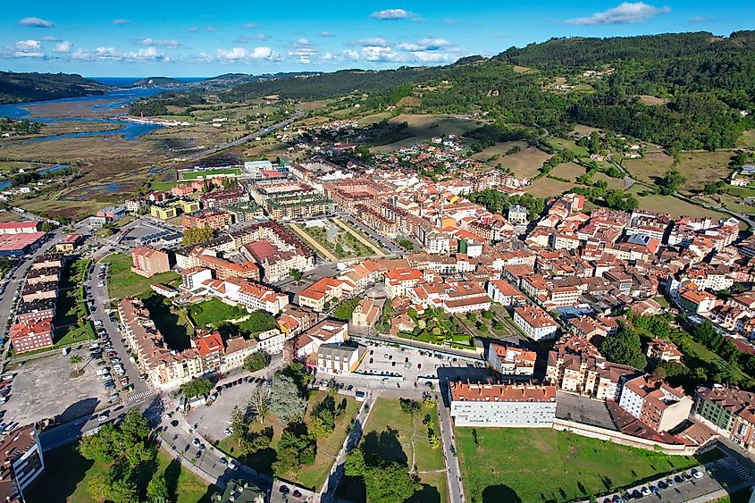 Villaviciosa aerial view, Comarca de la Sidra, Asturias, Spain