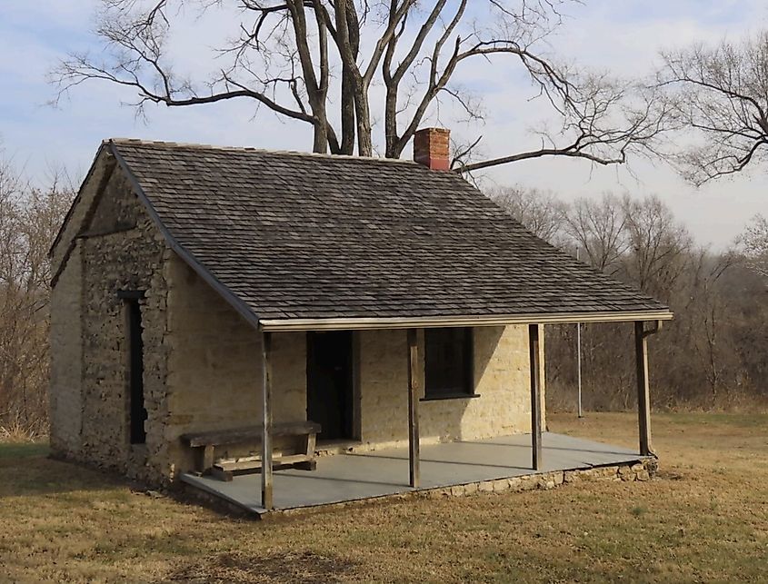 Stone cabin serving as the headquarters for the Democratic Party for the Territory of Kansas in Lecompton, Kansas. Editorial credit: H M Thompson / Shutterstock.com