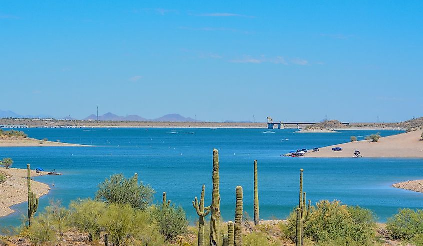 View of Lake Pleasant in Lake Pleasant Regional Park, Sonoran Desert, Arizona USA