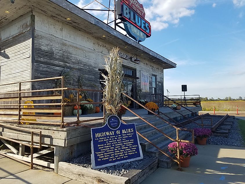 Highway 61 Blues Trail Marker outside visitor center in Tunica Resorts, Mississippi.