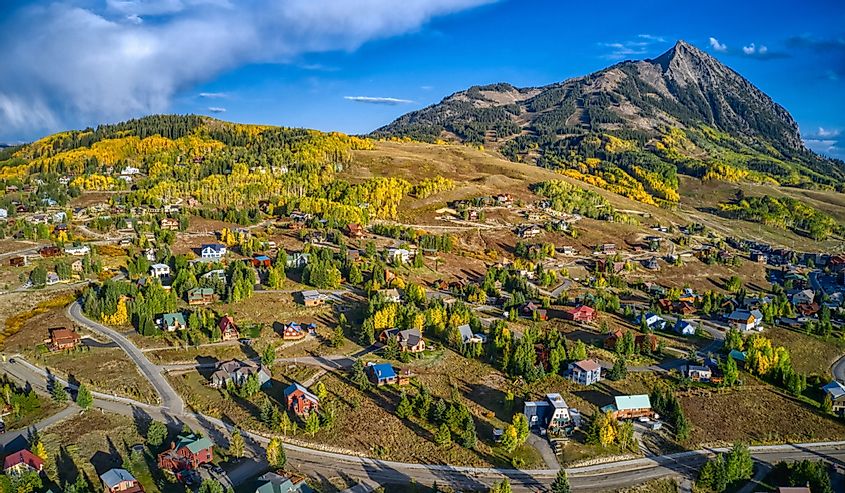 Aerial View of the Popular Ski Town of Crested Butte, Colorado in Peak Autumn Colors