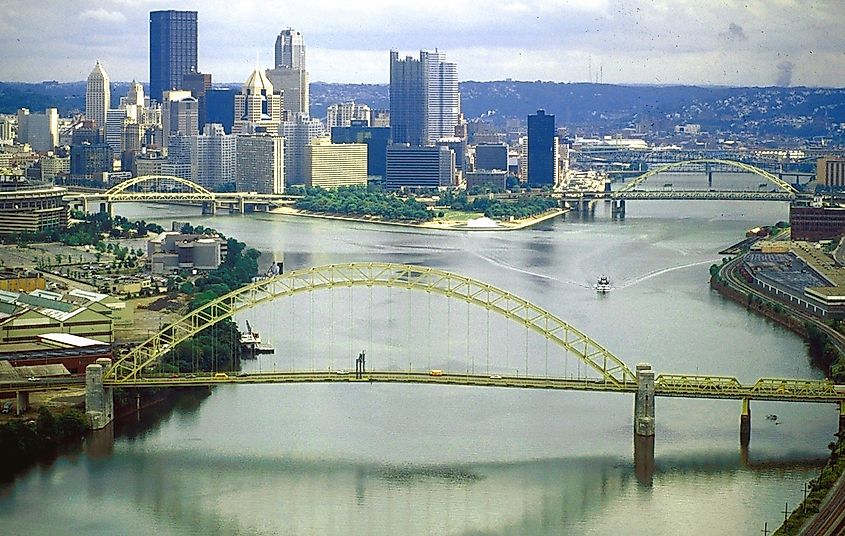 The source of the Ohio River at “The Point” in Point State Park, Pittsburgh, Pennsylvania.