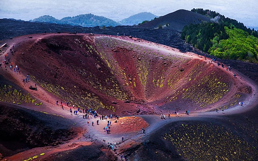 Etna national park panoramic view of volcanic landscape with crater, Catania, Sicily
