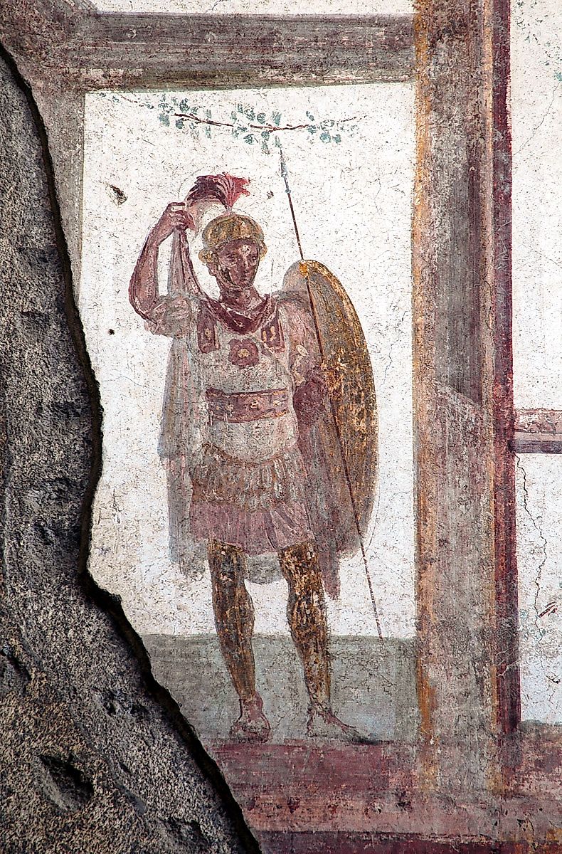 A Roman soldier depicted in a fresco in Pompeii.