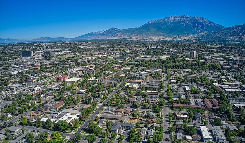 Aerial view of downtown Provo during summer