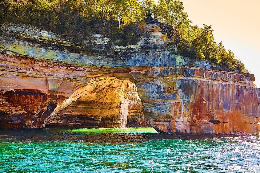Rock formation in Pictured Rocks National Lakeshore, Munising, Michigan.