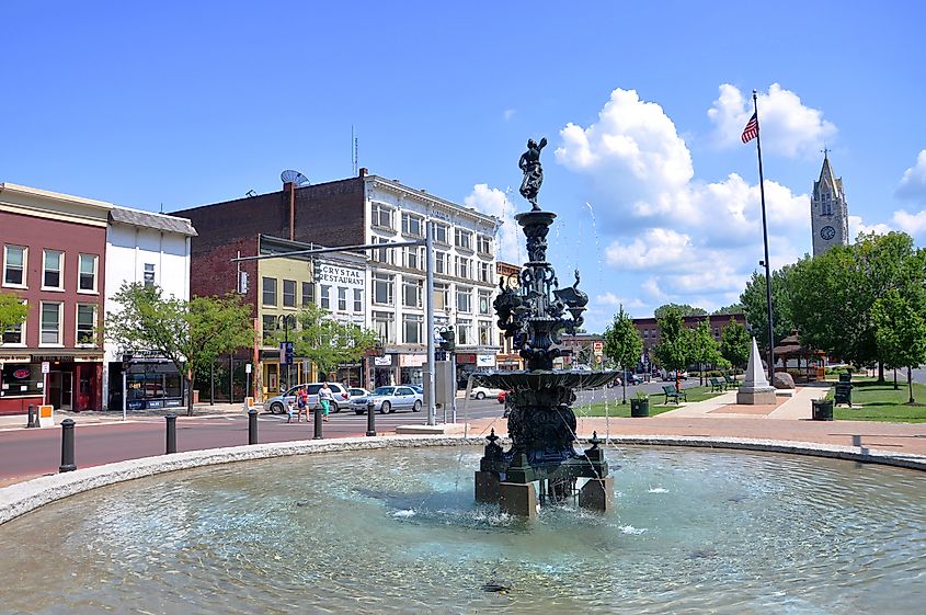 Historic fountain in Public Square in downtown Watertown, New York. Editorial credit: Wangkun Jia / Shutterstock.com