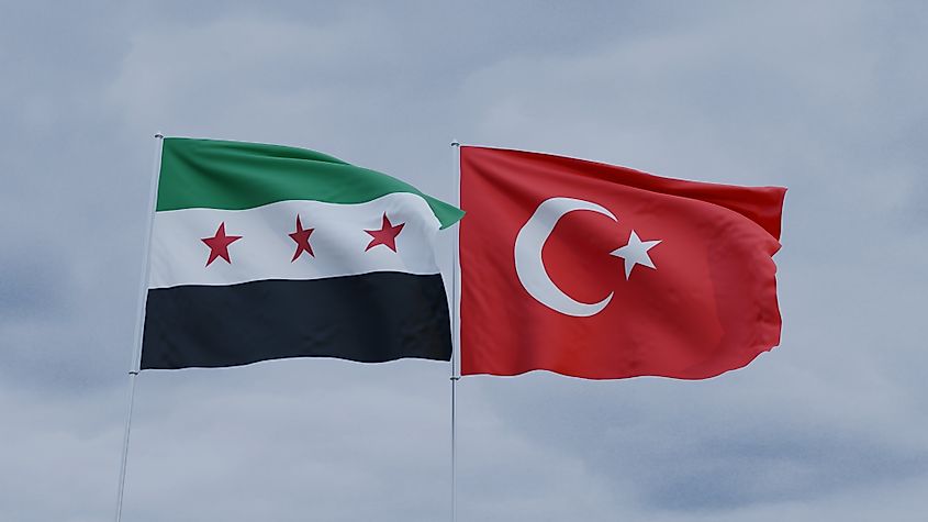 Syrian and Turkish flags.