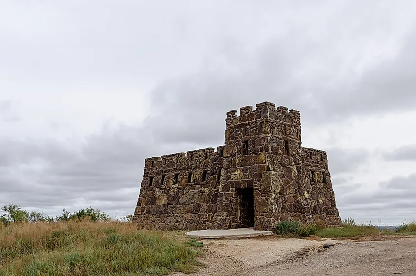 The historic castle atop Coronado Heights hill in the town of Lindsborg, Kansas. 