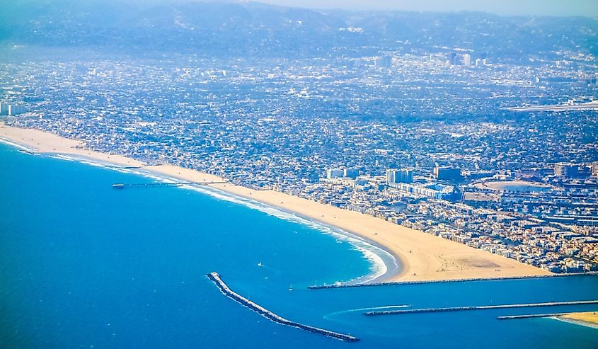 High dynamic range (HDR) Aerial view of Marina Del Rey harbour in Inglewood