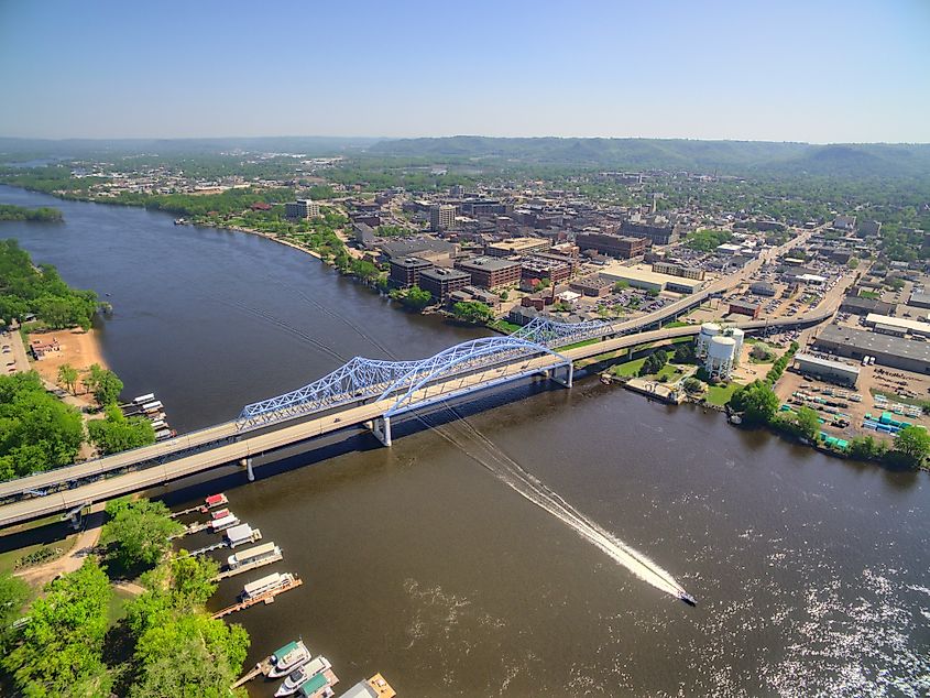 Aerial view of La Crosse on the Mississippi River