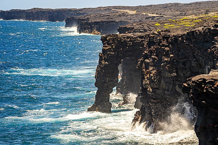 Holei Sea Arch on the coast of Volcano National Park, Hawaii.
