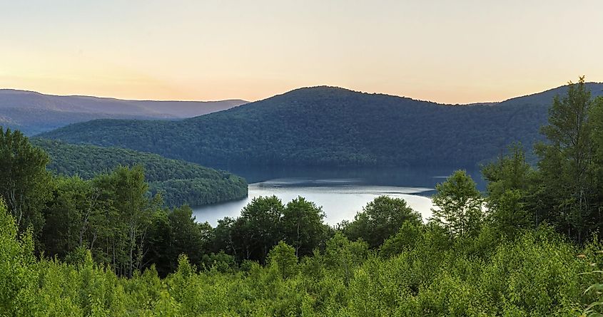 Pepacton Reservoir along the Catskill Mountains Scenic Byway in Andes, New York.