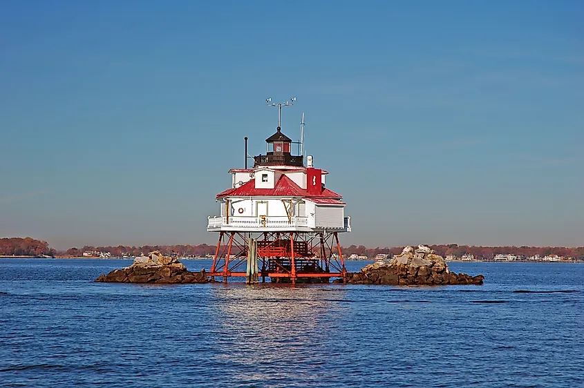 Thomas Point Shoal Lighthouse in Chesapeake Bay, Maryland.