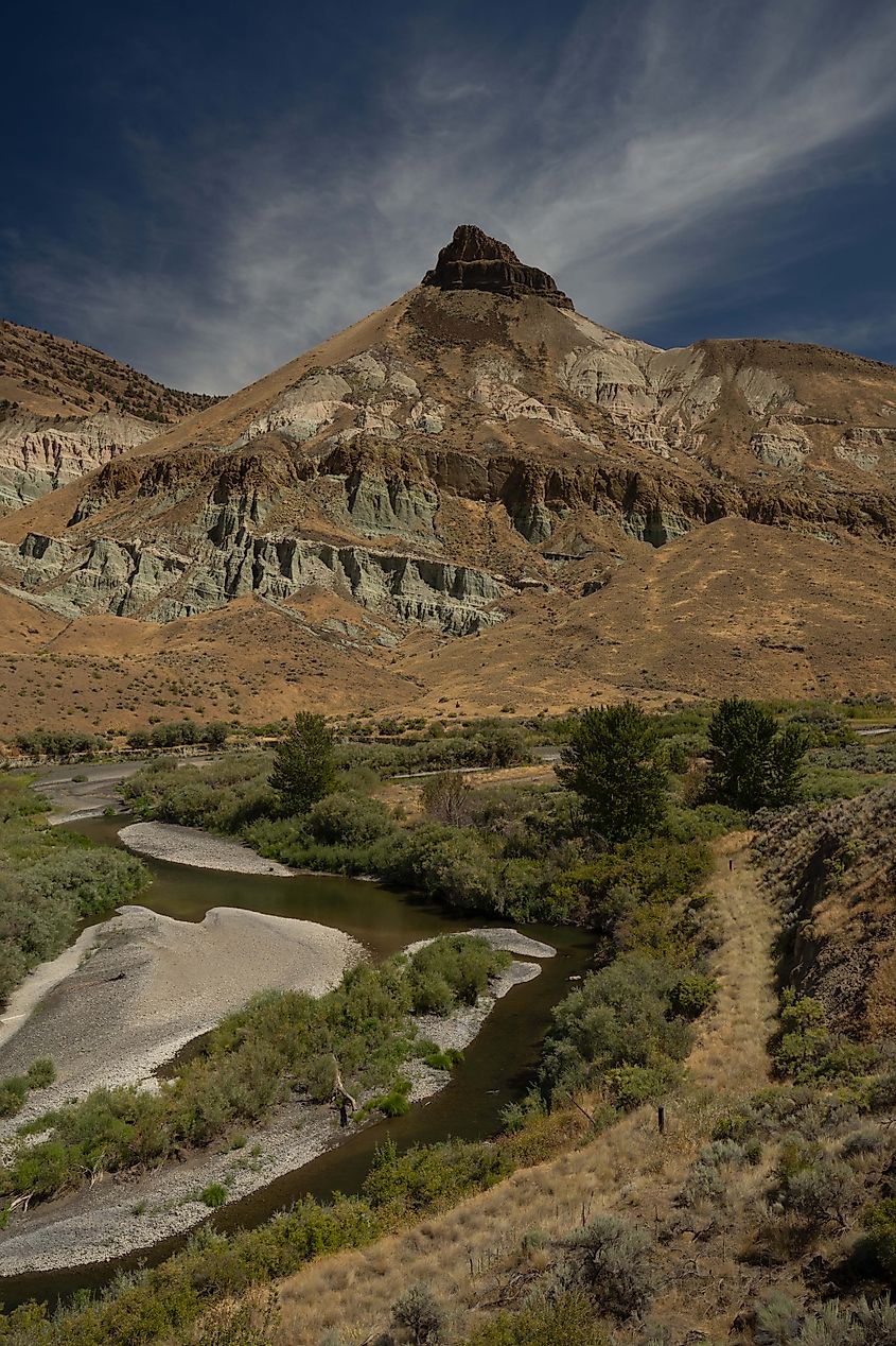 Sheep Rock, jutting up above the John Day River. Photo credit: Brendan Cane