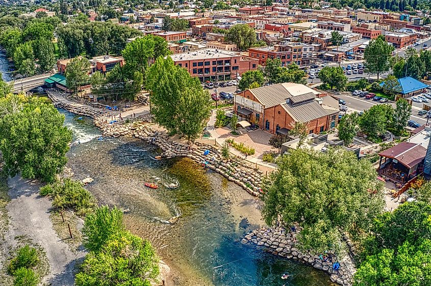 Aerial view of the riverside in Salida, Colorado