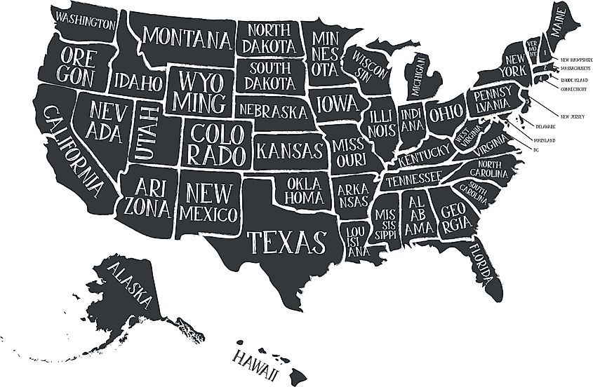American Map With States Names/ Illustration.