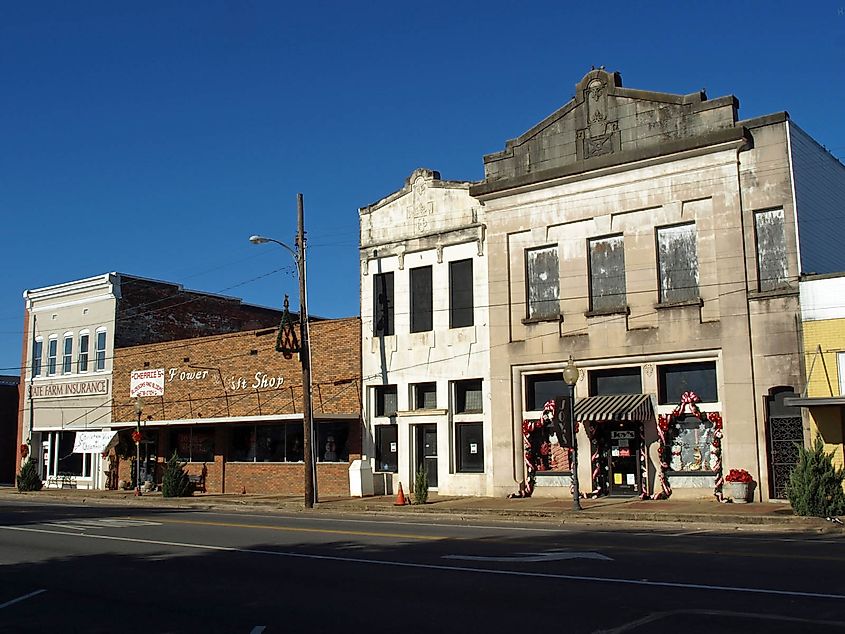 Buildings on West Front Street in Evergreen, Alabama