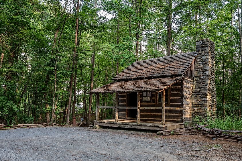 Historic wood structure with stone fireplace in serene Kings Mountain, NC.