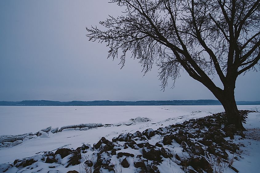 Frozen Lake Pepin at Lake City, Minnesota.