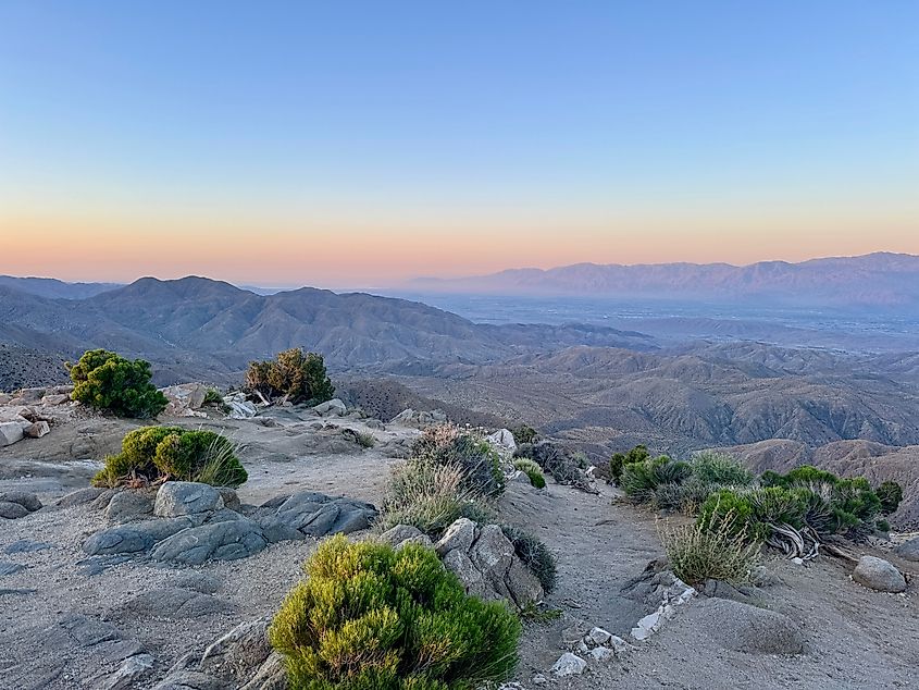 Panoramic View from Keys View in Joshua Tree National Park at Sunset