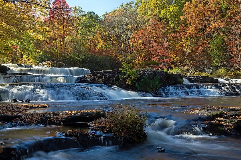 Autumn colors at Shohola Falls State Park in the Pocono Mountains of Pennsylvania