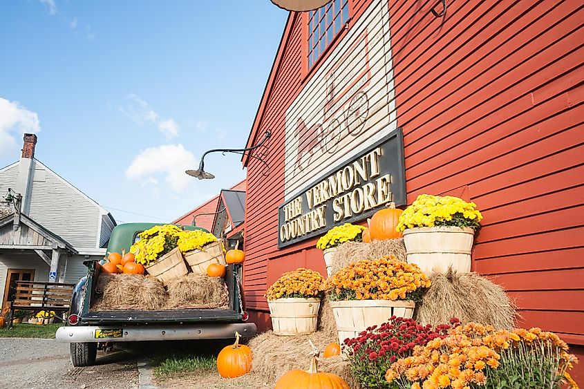 the historic Vermont Country Store with produce display outside on October 10,2014 in Weston
