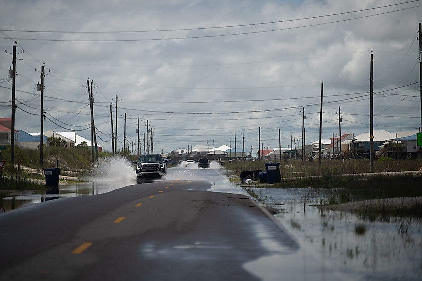 Truck Driving Through Flooded Road, Dauphin Island Alabama